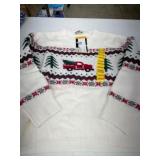 Cream Holiday Sweater with Truck Pattern - Medium