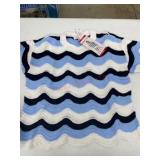 Crochet Top with Blue and White Wave Pattern