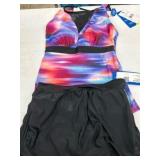 Two-Piece Multicolor Swimsuit with Black Skirt