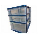 Blue Plastic 3-Drawer Storage Unit 10x12x12