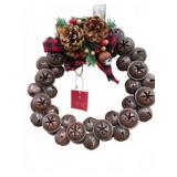 Metal Jingle Bell Wreath with Pinecones