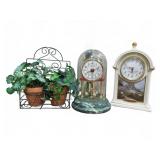 Clock Pair With Faux Plants Decor Set