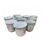 10 White Ceramic Floral Mugs