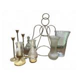 Lot: Brass Candlesticks and Glass Vases