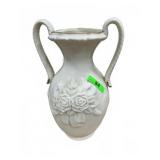 White Ceramic Two-Handled Vase with Floral