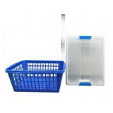 Blue Plastic Basket with Snap-On Lid
