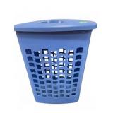 Blue Plastic Laundry Hamper With Lid