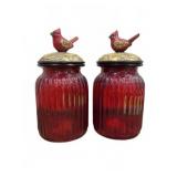 Red Glass Canisters with Cardinal LId