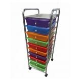 Multi-Color 10-Drawer Storage Cart, 13x38x15