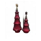 Pair Red Glass Christmas Tree Decorations