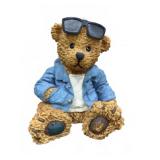 Bear Figurine Wearing Denim Jacket and Sungla