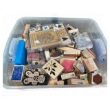 Rubber Stamps in Plastic Bin