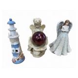Decorative Angel Figures and Lighthouse Trio