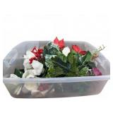 Plastic Bin With Assorted Artificial Flowers