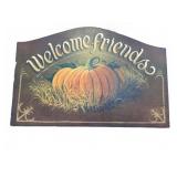 Welcome Friends Pumpkin Wood Plaque
