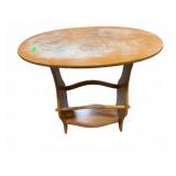 Wooden Oval Side Table with Magazine Rack