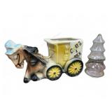 Ceramic Horse Cookie Jar and Glass Lid