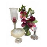 Glass Candleholders and Floral Decor