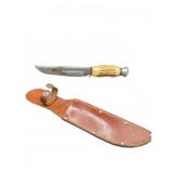Fixed Blade Knife With Stag Handle and Sheath