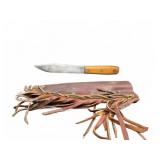 Fixed Blade Knife with Sheath and Wood Handle
