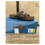 Double Buckle Leather Sandals, Size 8