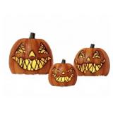 Pre-Lit Flickering Jack-O-Lanterns Set of 3