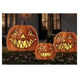 Pre-Lit Set of 3 Flickering Jack-O-Lanterns