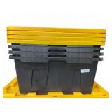 Four 27-Gallon Black and Yellow Storage Totes