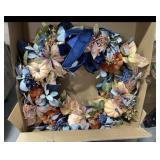 30 Inch Blue Harvest Wreath With Faux Pumpkins