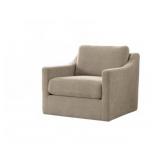 Contemporary Beige Fabric Swivel Armchair
