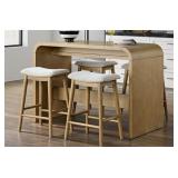 Modern Wood Bar Table With Damage and 4 Stools