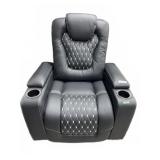 Larson Black Faux Leather Recliner with Cup Holder