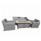 Gray Wicker Patio Set With Stone-Top Fire Pit Tabl