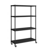 4-Shelf Black Metal Storage Rack with Wheels