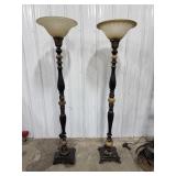 Pair 6' Ornate Bronze-Style Torchiere Floor Lamps