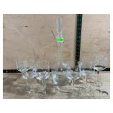 Etched Glass Decanter and 6 Wine Glasses Set