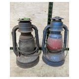 2 Metal Kerosene Lanternswith Glass Globe