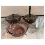 PYREX Amber Casserole Set and Clear Bowls