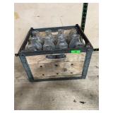 Wood & Metal Milk Crate With 12 Glass Bottles