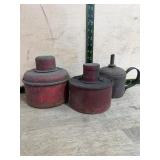 Three Vintage Metal Oil Cans Red and Black