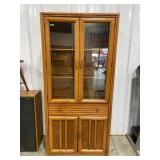 Wood Hutch With Glass Doors and Shelf Storage