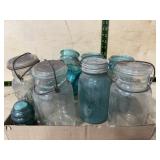 Blue and Clear Glass Canning Jars
