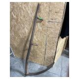 Wooden Farming Scythe With Curved Metal Blade