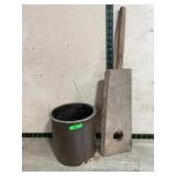 Stoneware Crock and Wooden Butter Paddle