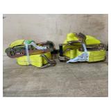 2 Yellow 27' Ratchet Tie Down Straps Double J Hook