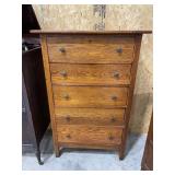 Five-Drawer Oak Chest With Metal Knobs