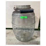 Clear Glass Barrel Jar With Metal Lid and Handle