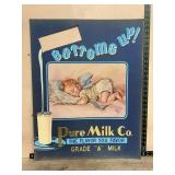 Pure Milk Co. Cardboard Sign 22x28 'Bottoms Up'