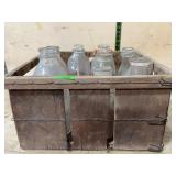 Crate With 9 Mixed Glass Milk Bottles