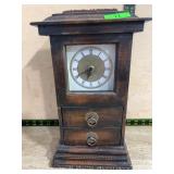 Wooden Mantel Clock with Two Drawers